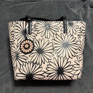 Kate Spade Black and Cream Daisy Tote, with Bag Charm